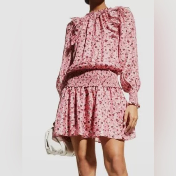 Ramy Brook Women's Pink V-Neck Penelope Floral Ruffle Mini Dress Size S - Picture 4 of 10